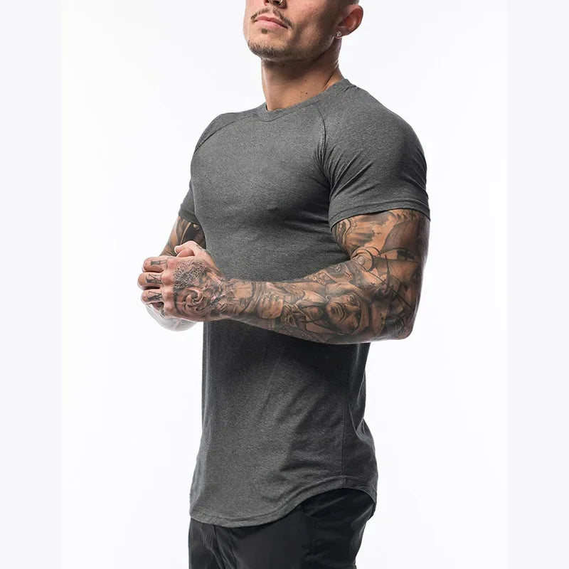 Summer Solid Short Sleeve T Shirt Men Cotton Sports Fitness T-shirt Men Bodybuilding Tshirt Round Hem Streetwear Tee Shirt homme