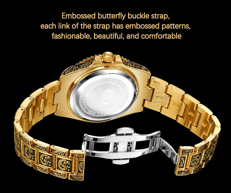 UTHAI M11 New Men watch hollowed out retro carved automatic mechanical watch cool clock gift，watches for man