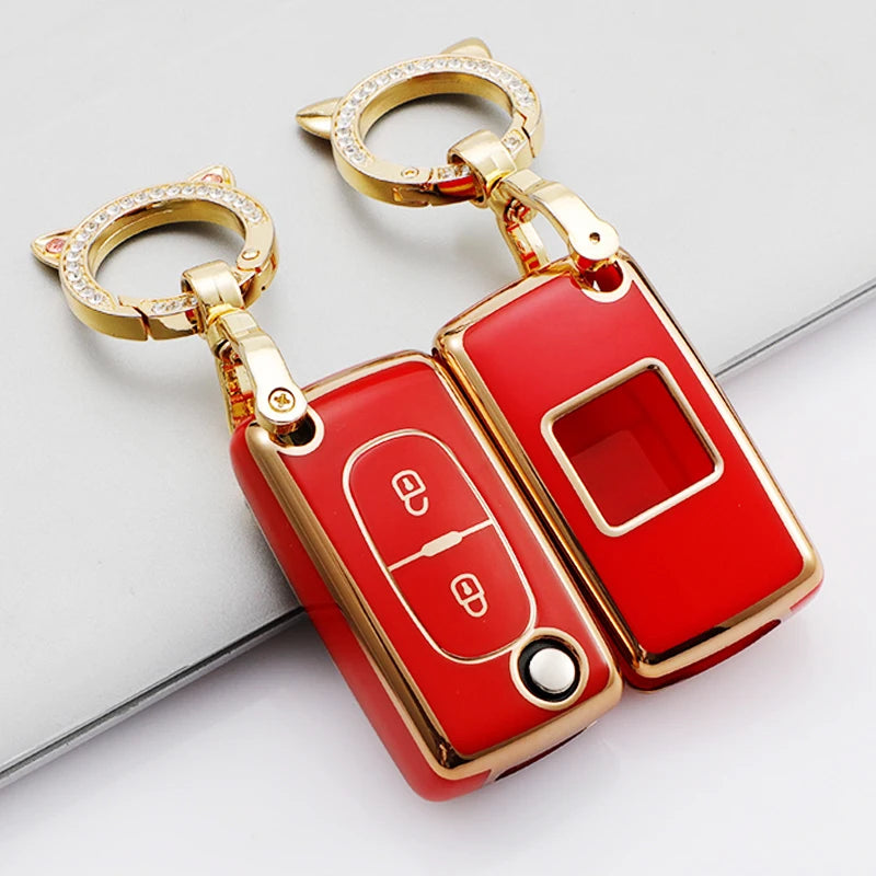 2 Button Folding Car Key Case for PEUGEOT 207 407 307 308 607 for Citroen C2 C4 C5 TPU Cover Fob Rubber Skin Protect Keychain