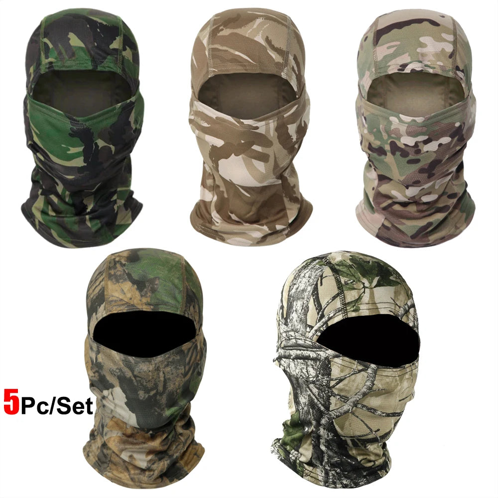 5Pcs/Set Camouflage Balaclava Hat Cycling Full Face Mask Multi Functional Scarf Headscarf Motorcycle Bike Skiing Helmet Lining