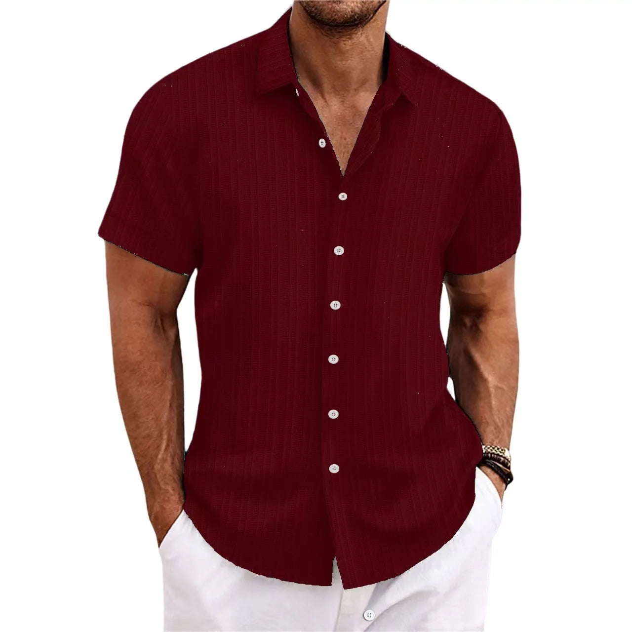 Men Must Summer Casual Shirt Cotton And Linen Stripes Casual Comfortable Loose Beach Lapel Cardigan Short-Sleeved Top
