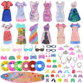 45 Item/Set Doll Accessories=5*Doll Clothes Dress+40*Doll Accessories Doll Shoes Boots Necklaces Glasses Hangers For 30CM Doll