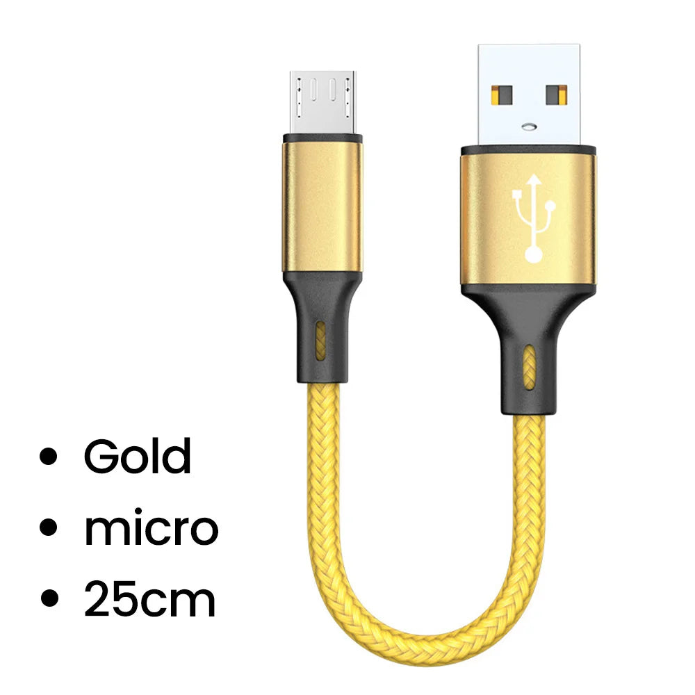 Olaf 25cm USB to Type C/Micro USB Short Charging Cable 3A USB Type C Micro Data Cable for Xiaomi Samsung Android Power Bank Cord