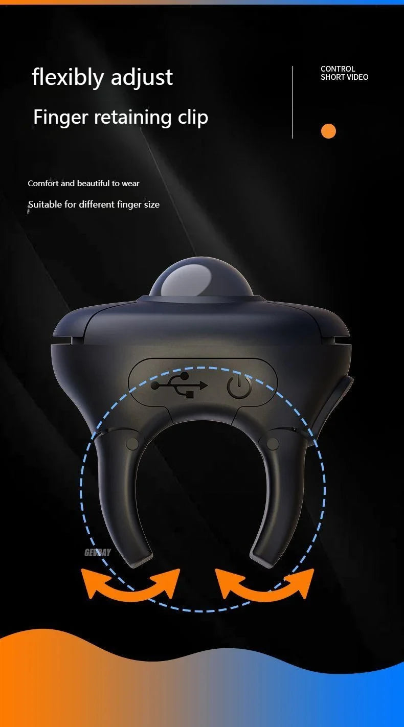 Trackball Finger Ring Mouse - 2.4G+Bluetooth Wireless Remote for Short Video/PPT/In-Vehicle Display
