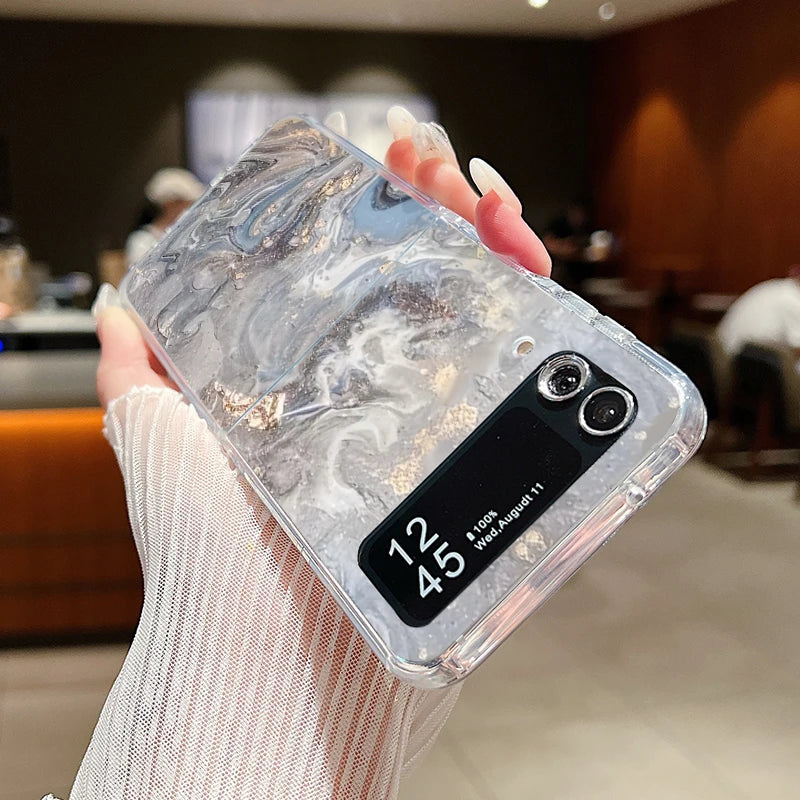 For Samsung Galaxy Z Flip 7 6 5 4 3 Case Watercolor Marble Pattern Hard Clear Folding Cover For Samsung Z Flip6 Flip5 Flip7