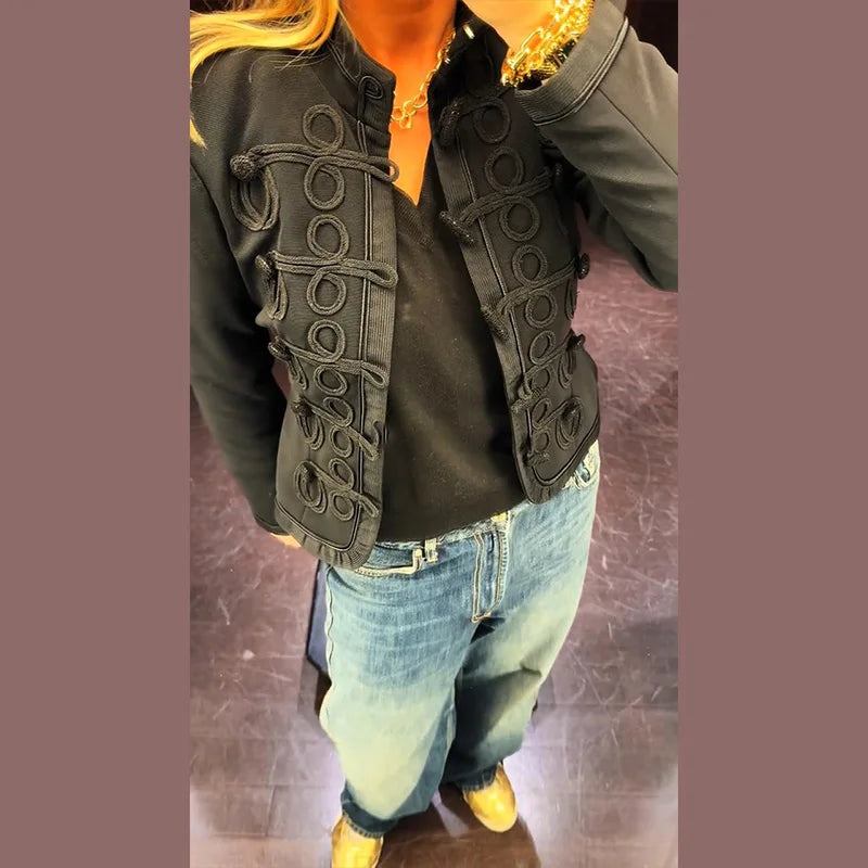 Fashion Women's Jacket O-neck Full Sleeve Single Breasted Female Napoleon Jackets 2026 Spring New Chic High Street Lady Coats