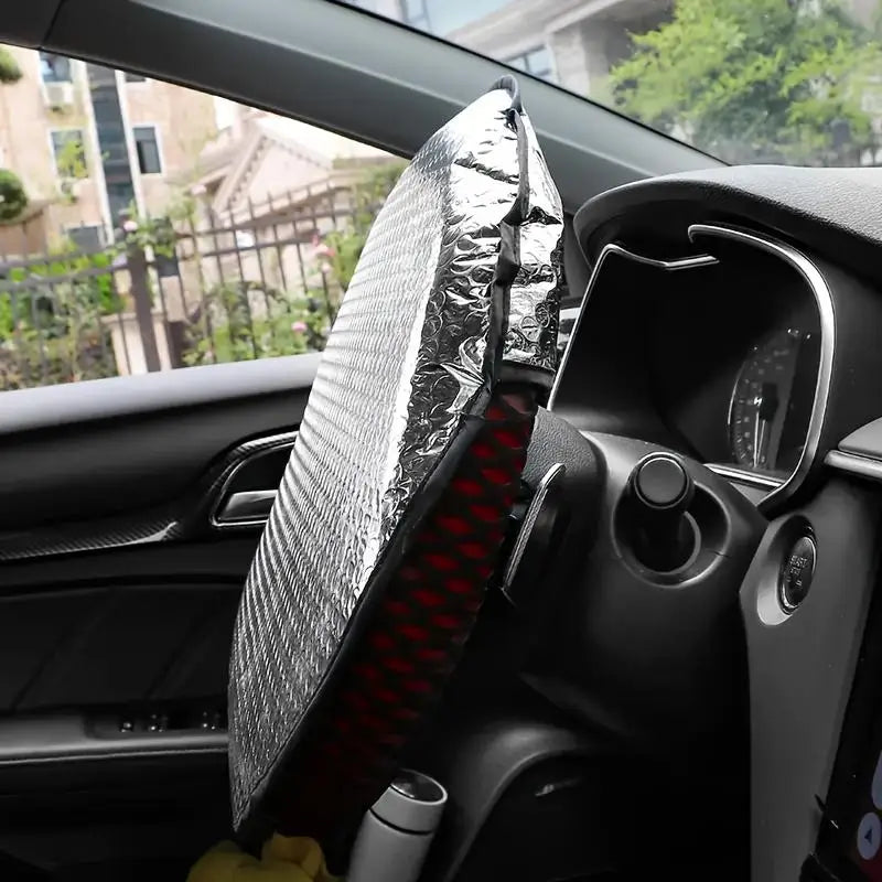 Car Steering Wheel Sun Shade Double Thick Sun Protection Foldable Anti-uv Sunscreen Car Supplies Car Steering Wheel Cover Silver