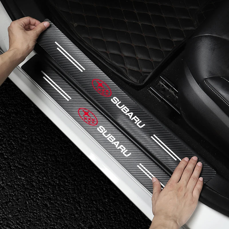 Car Door Threshold Scuff Plate Carbon Fiber Decals Stickers For Subaru Impreza Forester Outback Legacy Crosstrek XV Leone WRX