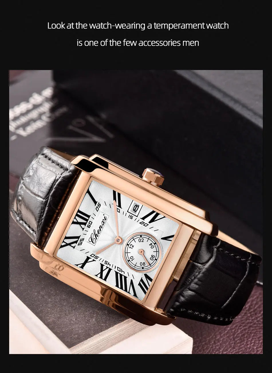 Fashion Business Watches For Men Calendar Display Quartz Watches Waterproof Leather Band Men's Wristwatch