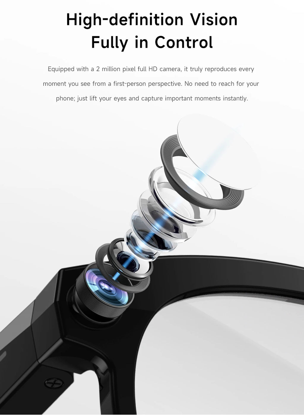 AI Smart Camera Glasses for Men And Women with Real-Time Translation Object Recognition Video Recording And Bluetooth Calling