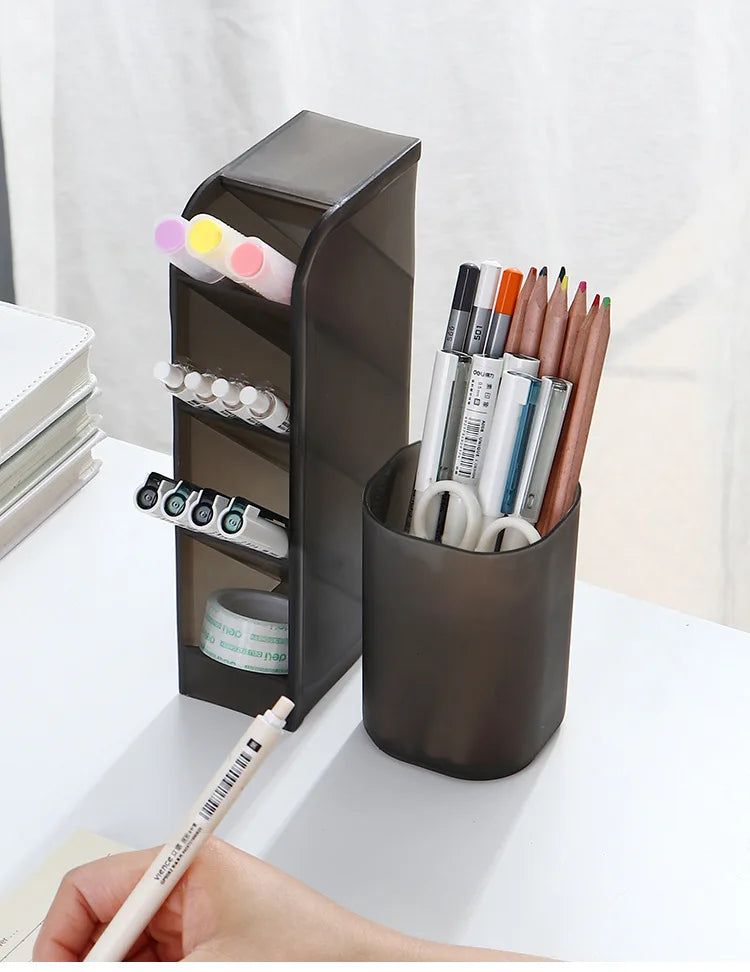1Pcs Semi Transparent Frosted Pen Holder Slanted Makeup Brush Lipstick Organizer Multifunctional Stationery Storage Tube