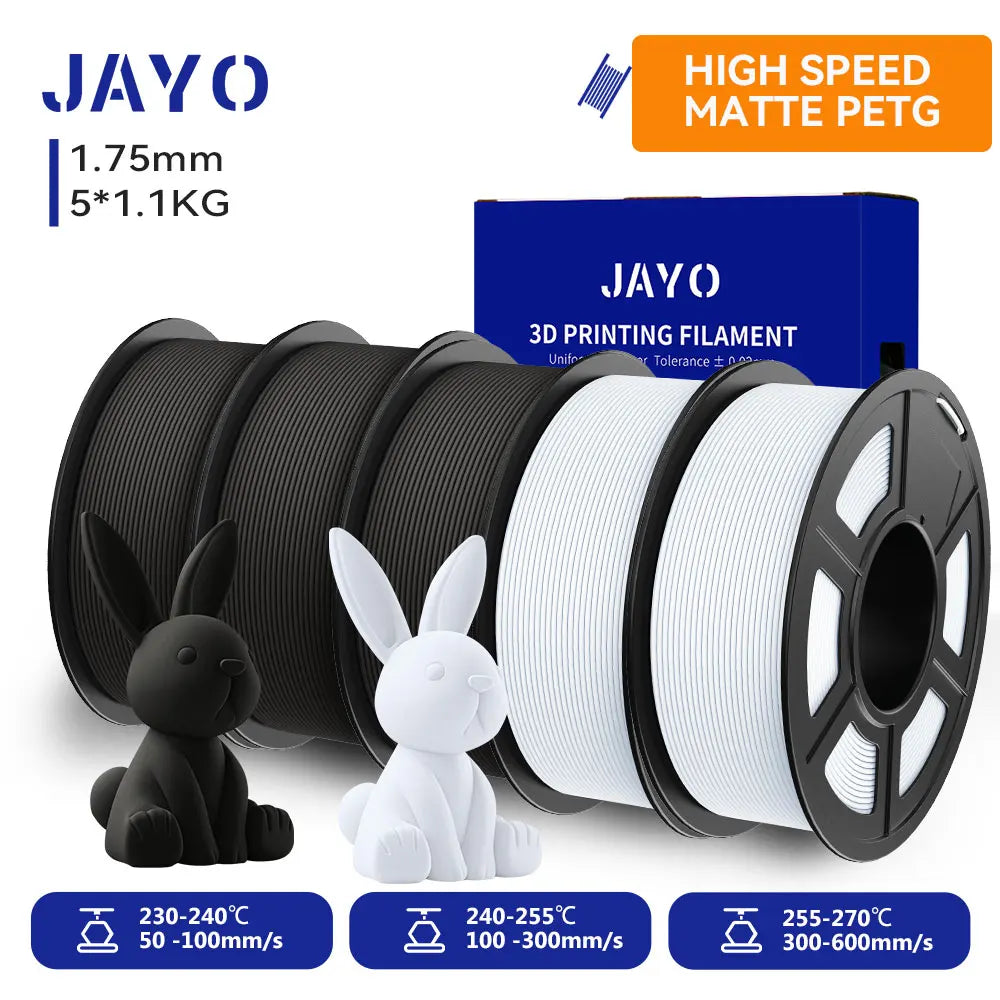 JAYO 5Rolls 3D High Speed Marble PLA/HS Matte PETG/HS PLA Filament 600mm/s High Speed 3D Printer Non-toxic Filament 1.1KG/roll