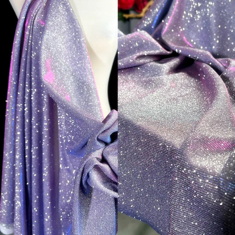 Colorful Blue Gradient Glitter Fabric Elastic Knitting By The Meter for Clothes Performance Dress Diy Sewing Designer Cloth Gold