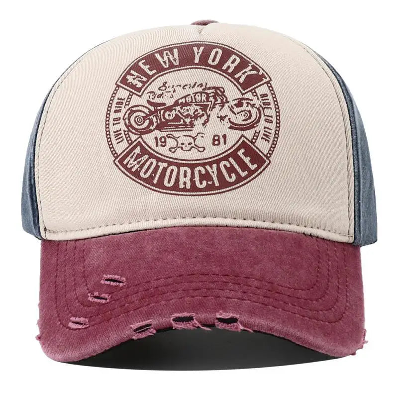 2023 New Designer Motorcycle Print Cotton Baseball Cap Hat for Man Retro Vintage New York 5 Panel Snapback Caps for Women
