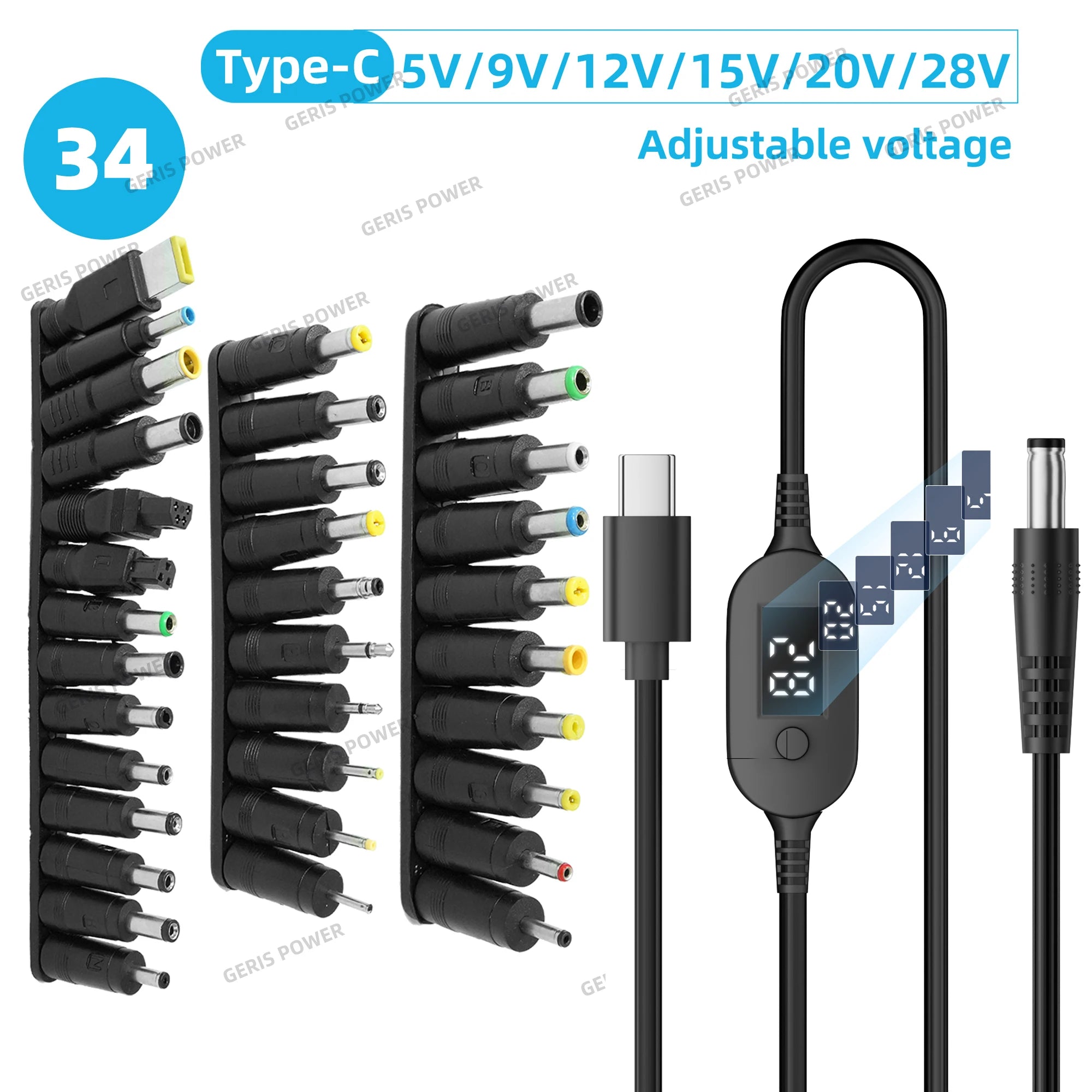 USB-C to DC Boost Converter Cable Type C to 5V 9V 12V 15V 20V 28V Adjustable Voltage Adapter Cord for Laptop Wireless Router TV
