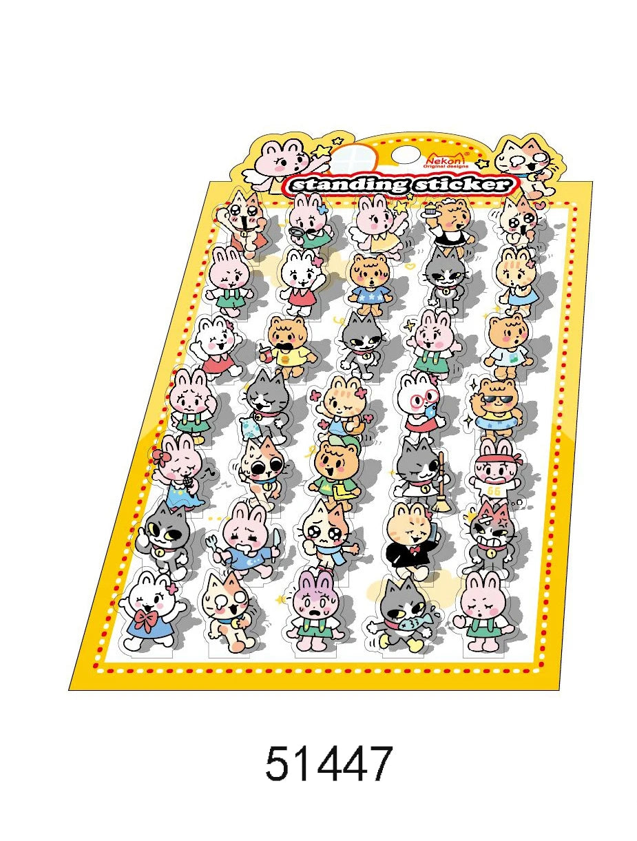 Korean Import NEKONI Fun 3D Standing Sticker Cartoon Character Animals Scrapbooking Diy Journal Cute Stationery Sticker Gift