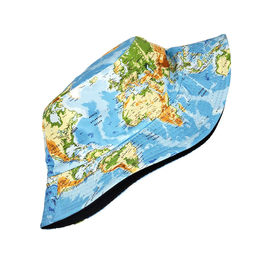 Map Pattern Anti-Sun Panama Fashion Decorate Unisex Spring Summer Outdoor Sunscreen Bucket Hat Women Men Fisherman Cap Sun Gorra