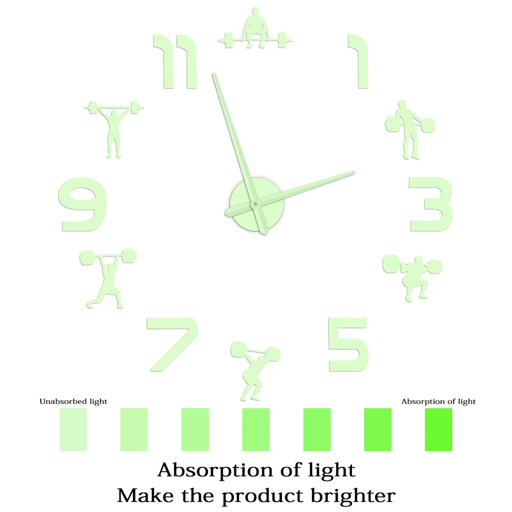 Weightlifting Fitness Room Wall Decor DIY Giant Wall Clock Mirror Effect Powerlifting Frameless Large Wall Clock GYM Wall Watch