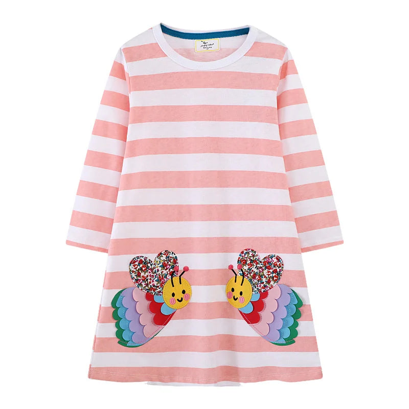 Jumping Meters 2-7T Princess Girls Dresses Buttons Hot Selling Long Sleeve Animals Baby Girls Clothes Party Kids Frocks Costume