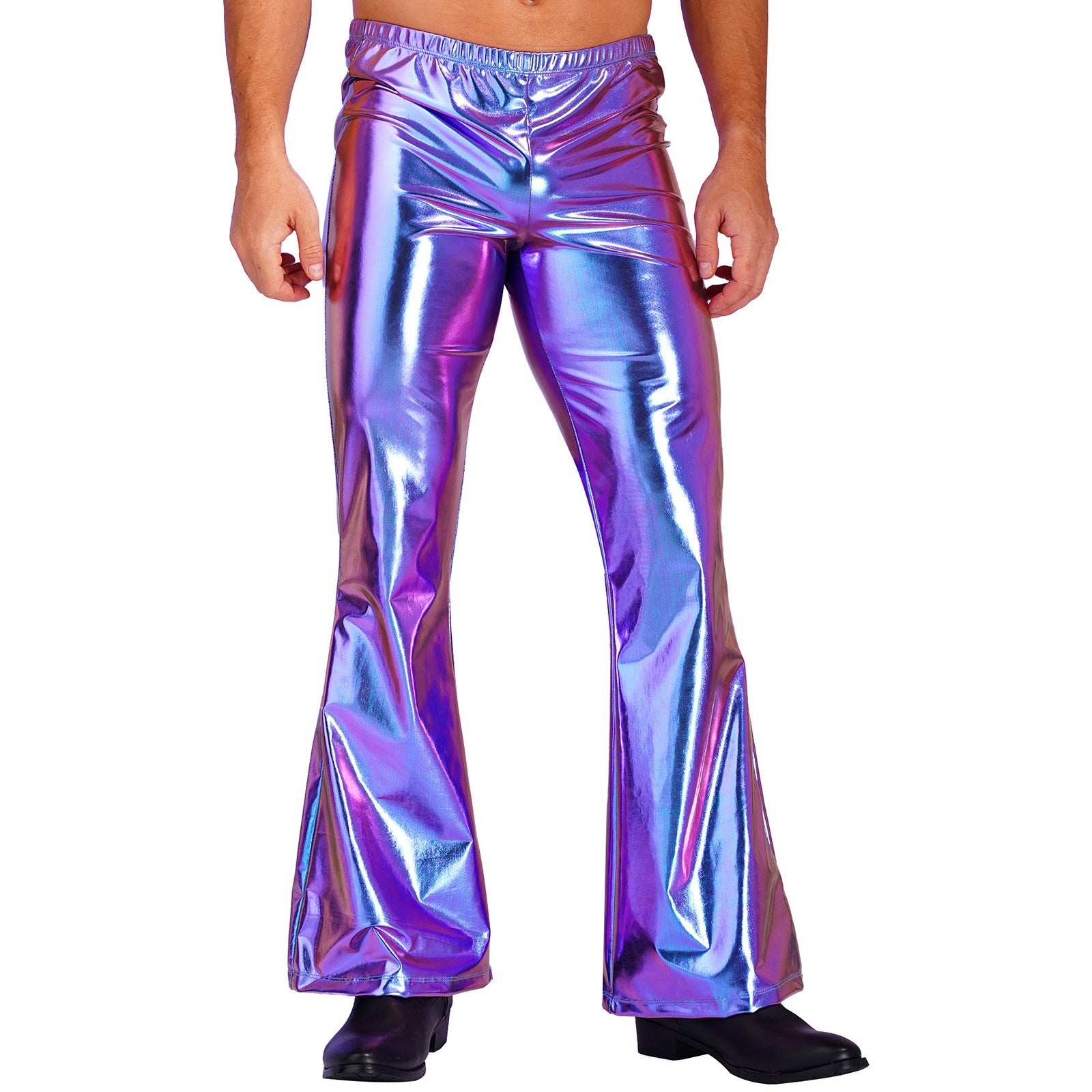Mens Shiny Metallic 70s Disco Flared Pants Hippie Vintage Hip Hop Carnival Performance Costume Sequins Bell Bottoms Trousers