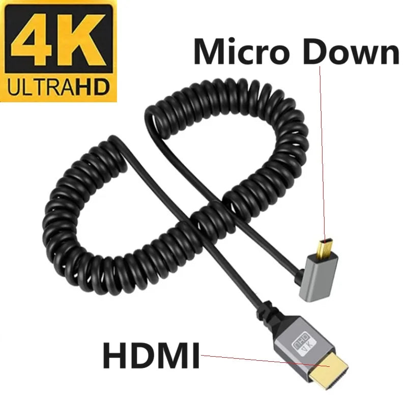 0.5-2.4M 4K Micro HDMI Cable 4K 60HZ Micro HDMI-Compatible TO HDMI Coiled Extension Flexible Spiral Cable  For PC Monitor TV