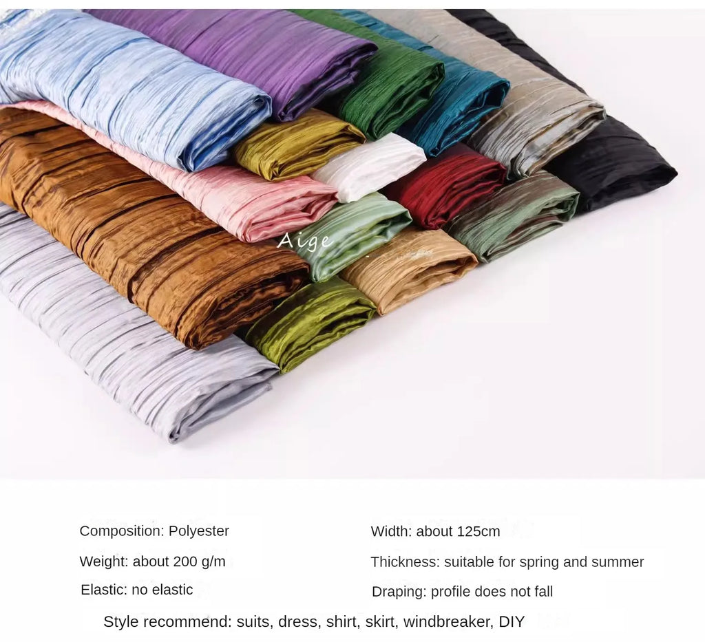Irregular Pleated Fabric Glossy By Meters for Dress Skirt Shirt Windbreaker Diy Sewing Designer Cloth Soft Comfortable Plain Red