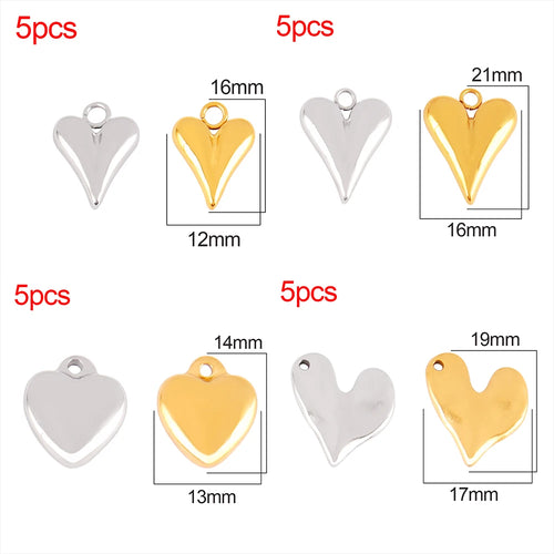5pcs Stainless Steel Charms Heart Charms for Jewelry Making Heart Shaped Pendant Handmade Bracelets Earrings Diy Accessories