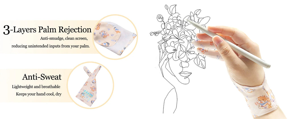 Three-layer Non-slip Glove for iPad/Graphics Drawing Tablet HUION /WACOM/XP-PEN, Drawing Glove for sketching Paiting Art Student