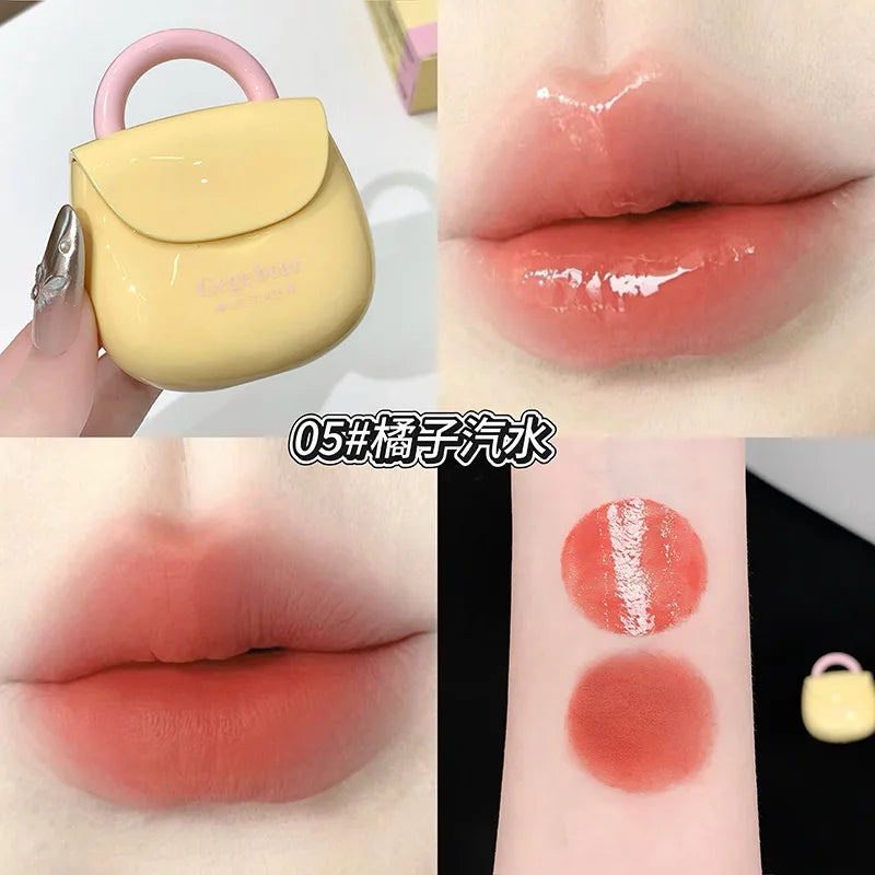 Gegebear Mini Bag Double Effect Lip gloss Smooth Color Rendering Matte Mirror Set Lip Glaze lipstick gifts