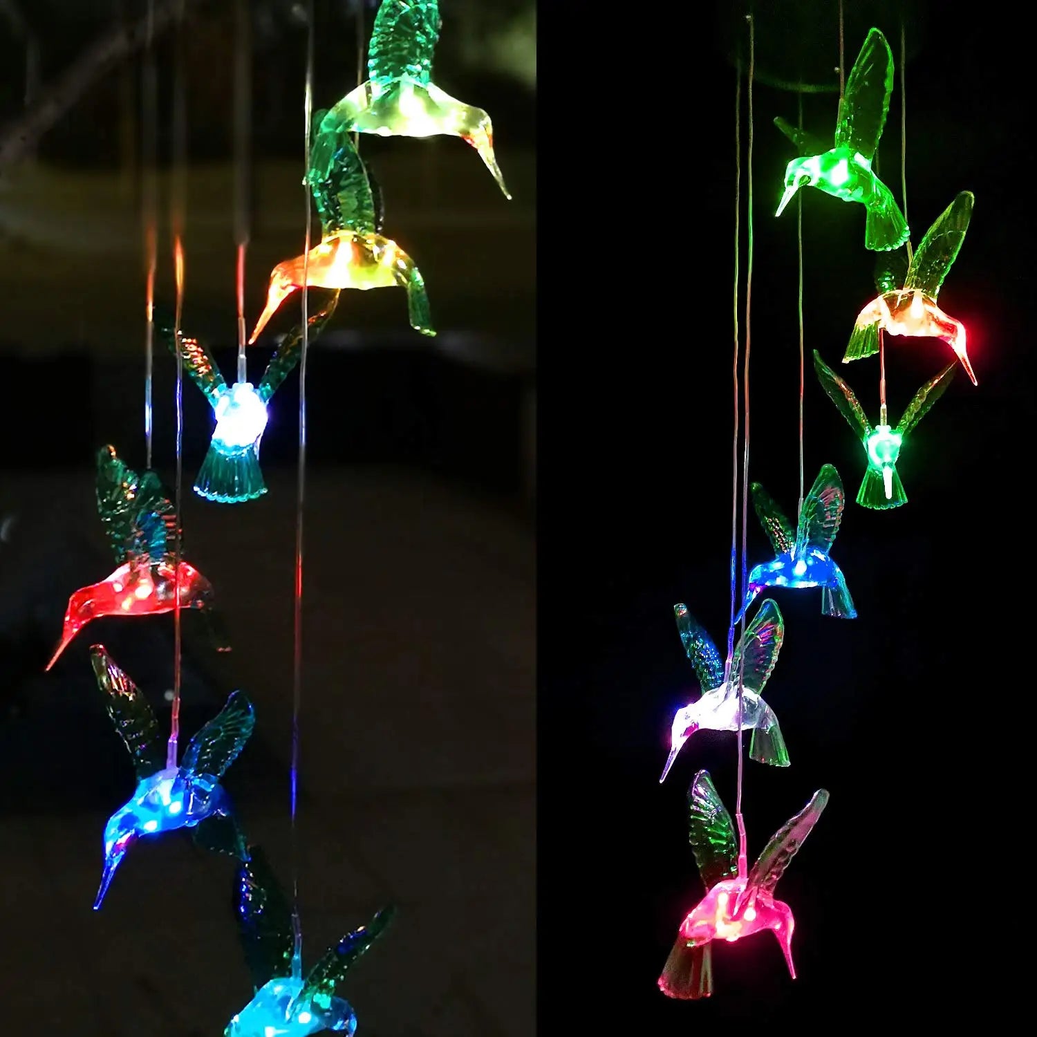 1PC Colorful Gradient Garden LED Wind Chimes Decorated Solar Hummingbird Landscape Garden Lights Decorated Atmosphere