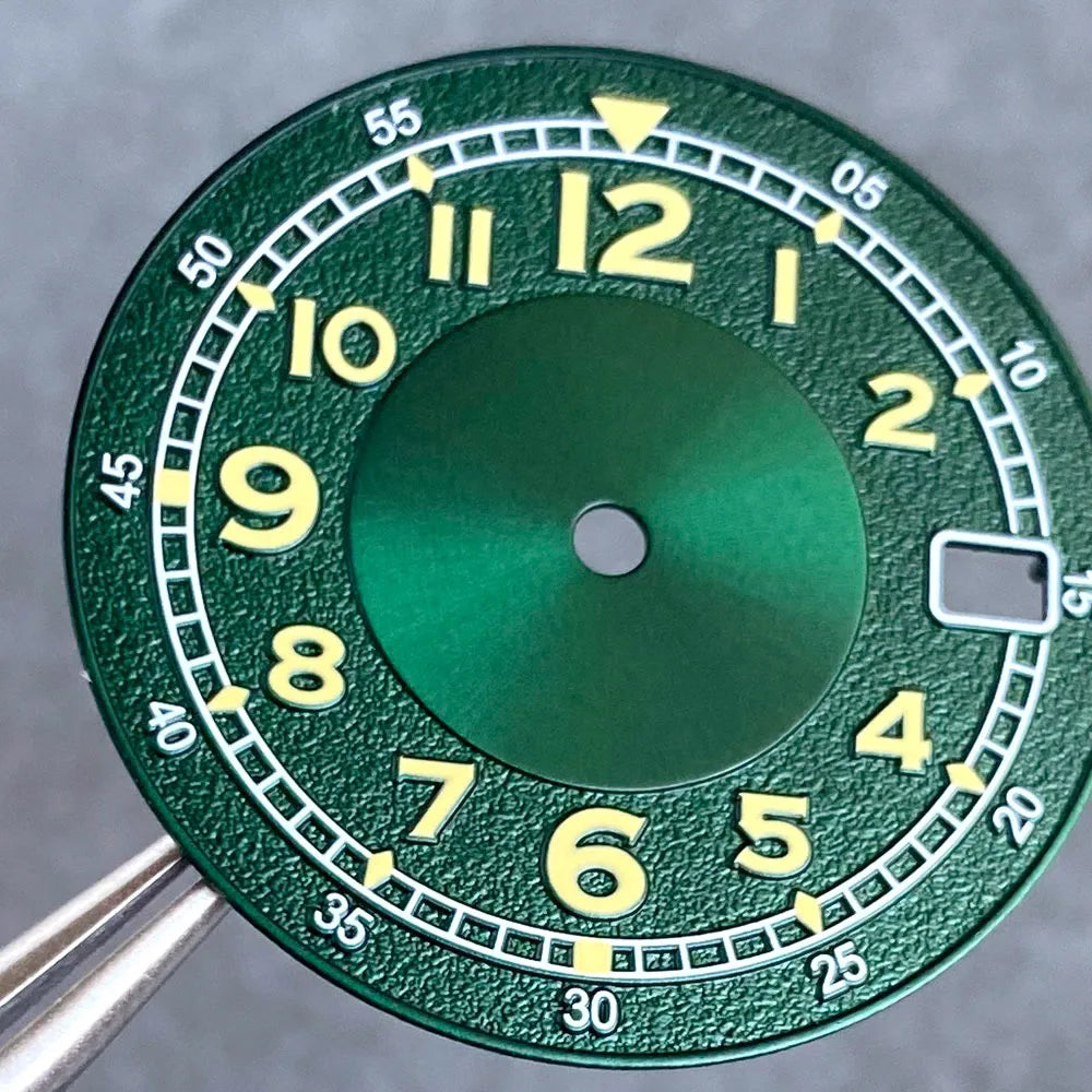 Tandorio 29mm Black/Green Arabic Numer Green Luminous Sterile Date Watch Dial fit NH34 NH35 NH36 NH38 Movement Watch Repair Tool