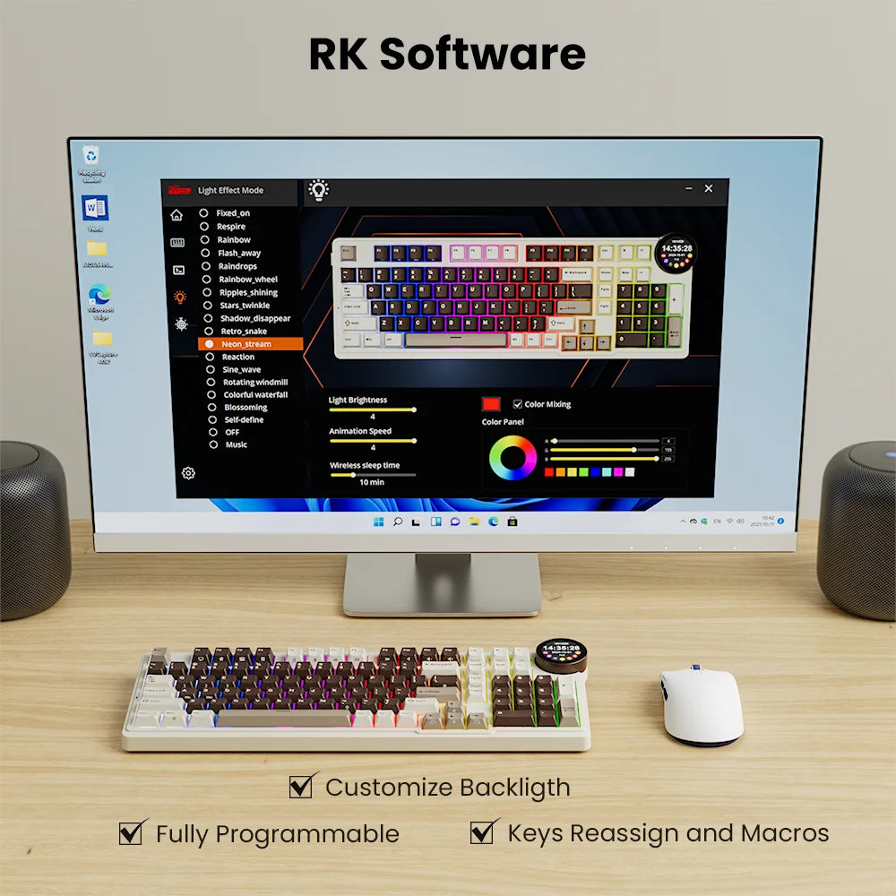 ROYAL KLUDGE RK N99 Wireless Mechanical Keyboard 98 Keys PBT Keycaps Gasket RGB Tri-mode Bluetooth Gamer Keyboard Display Screen
