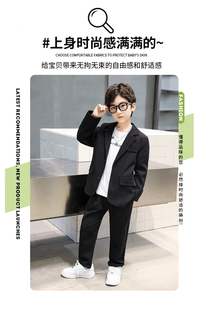 junior Boys Suits Autumn Long Sleeve Casual Blazer Jacket Trouser 2pcs School Uniform Teen Kids Clothes pants Set Child Cosutme