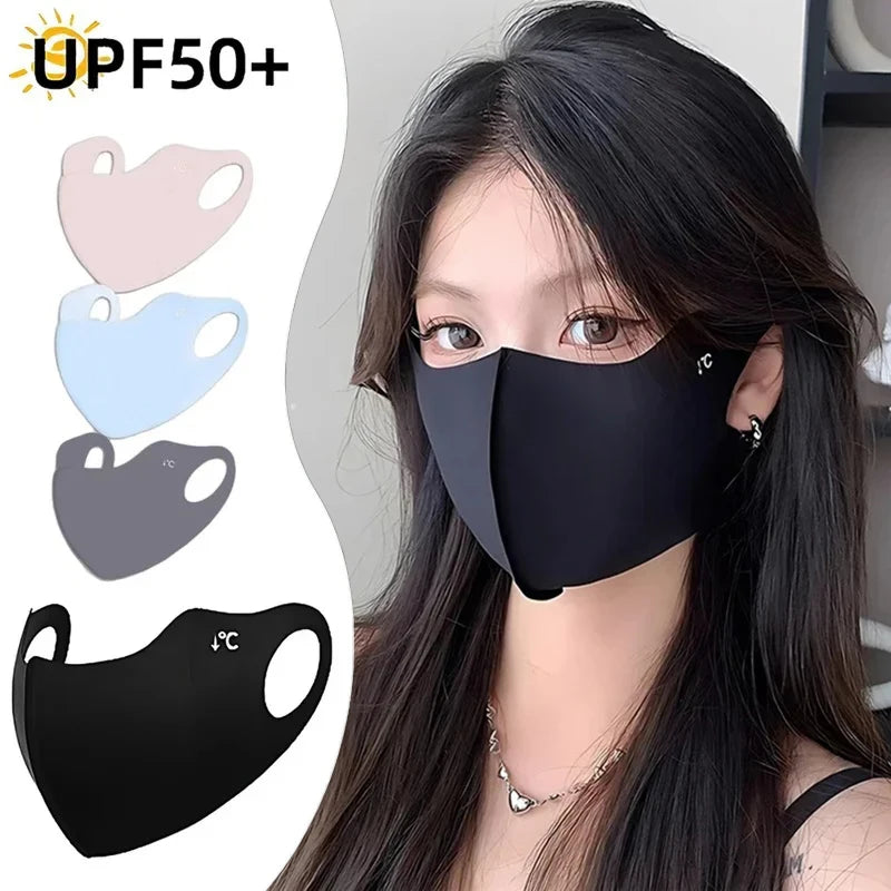 Ice Silk Summer Mask For Women Men Breathable UV Protection Face Cover Thin Invisible Outdoor Sports Cycling Sunscreen Masks New
