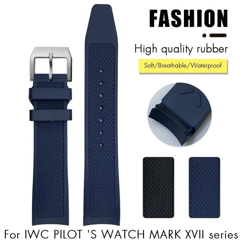 19mm 20mm Curved Rubber Silicone Watchband Fit for IWC Big Pilot Portofino Mark Black Blue Bracelets Diver Sports Watch Strap