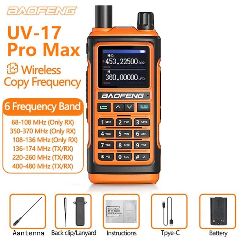 Baofeng UV17 Air Band Walkie Talkie 999 CH Draadloze kopieerfrequentie NOAA Zes bands Amateur Ham Tweerichtingsradio voor
