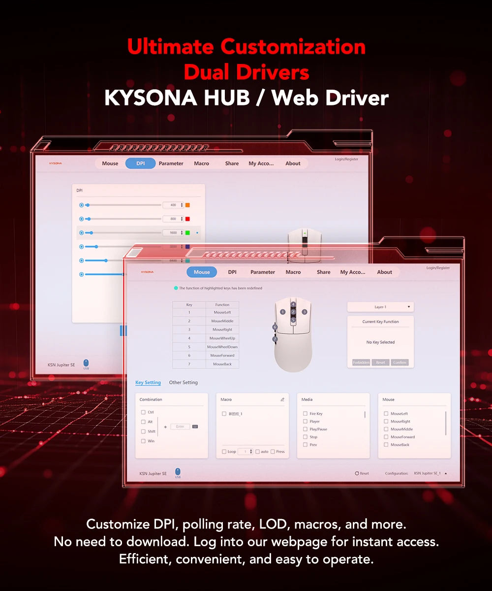 KYSONA Jupiter SE Wireless Gaming Mouse Bluetooth Mice PAW3311 Sensor 24000DPI Lightweight 46g For Big Hands PC Laptop Gamer
