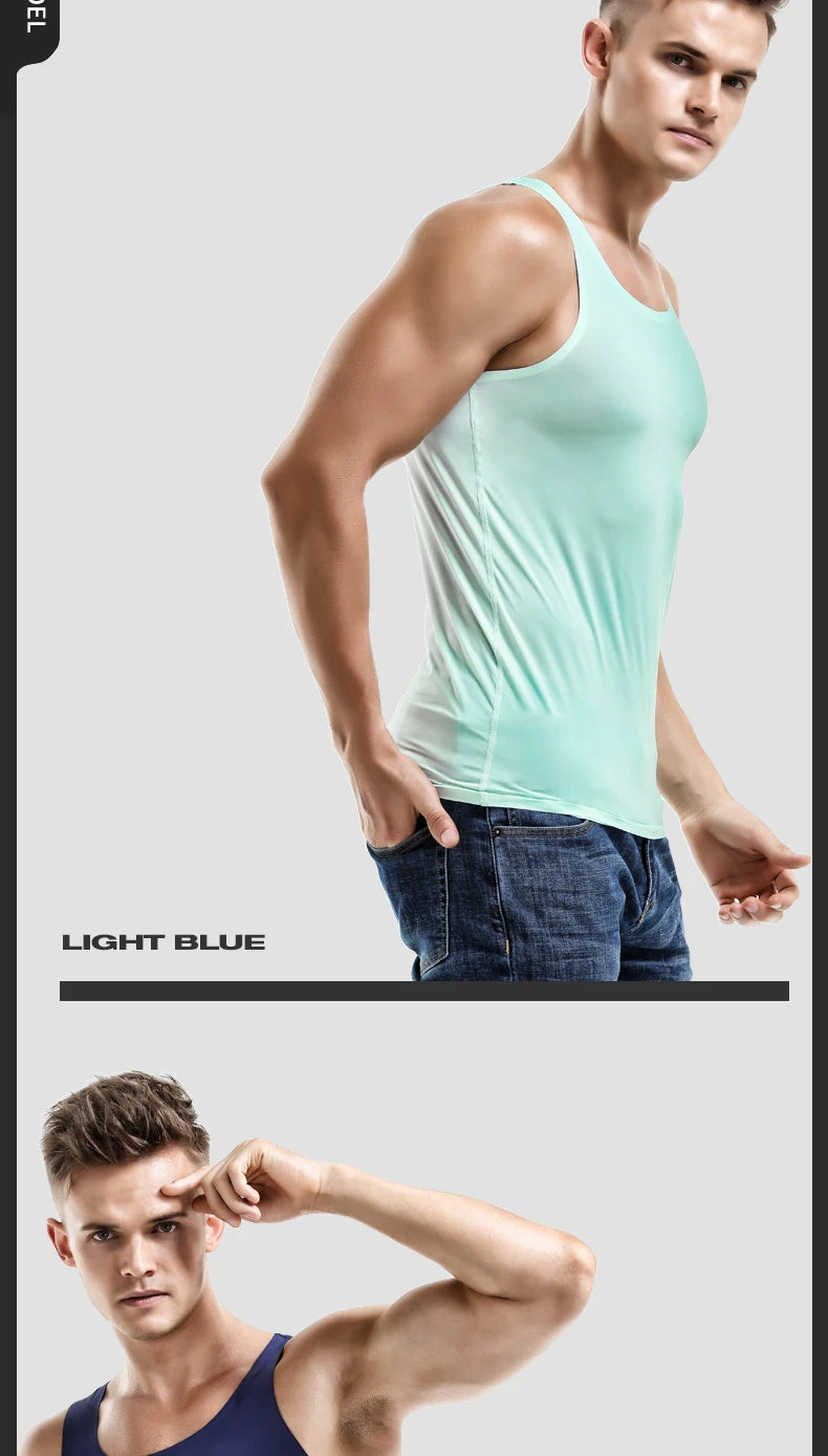 Waistcoat men ice silk seamless wear undershirt men sleeveless underwear pure white sports hurdles summer thin base shirt