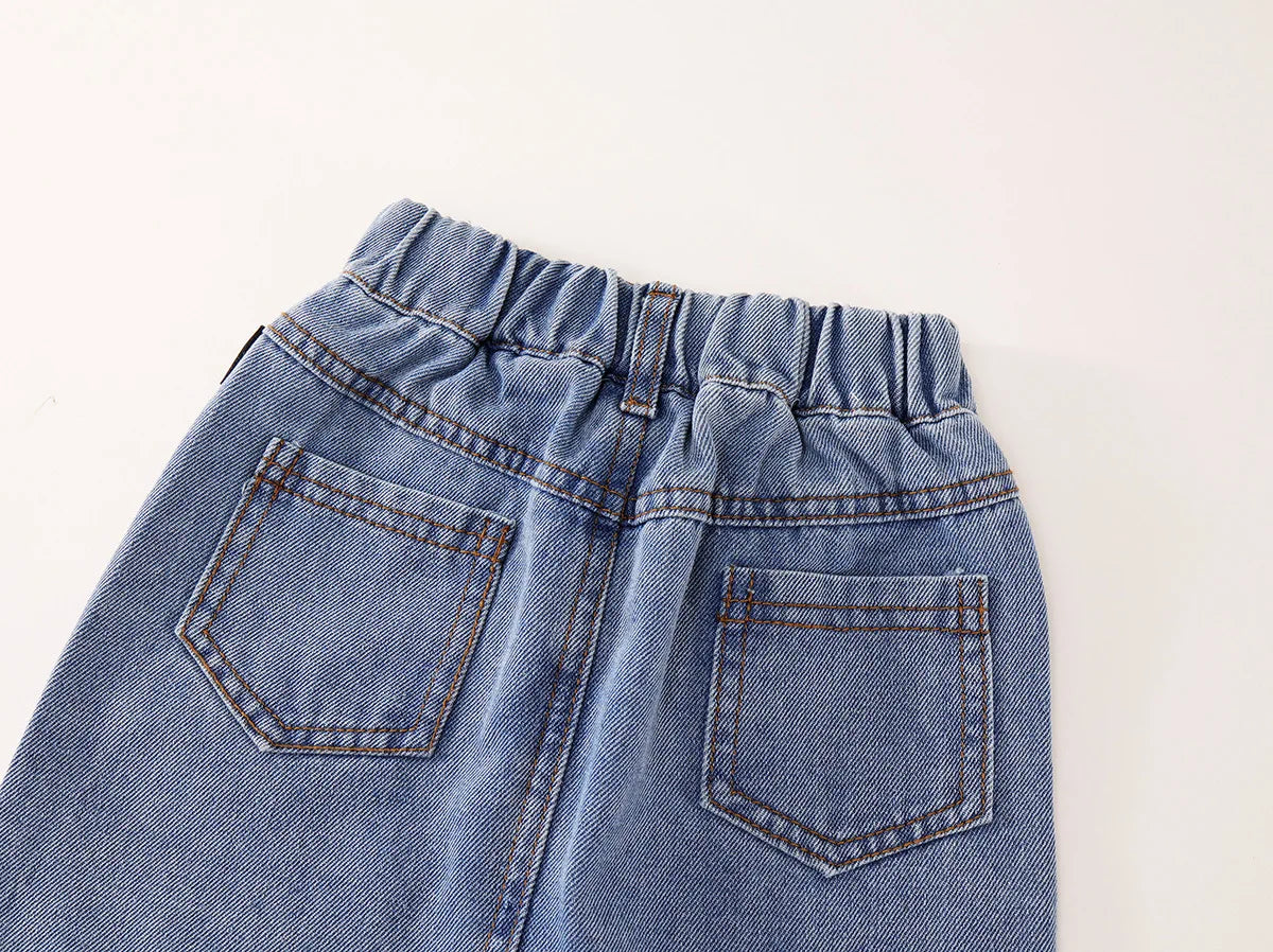 2025 Spring/Summer New Arrival Girls' Denim Pencil Skirt, Soft Washed Korean Style Baby Girl High-Waisted Skirt