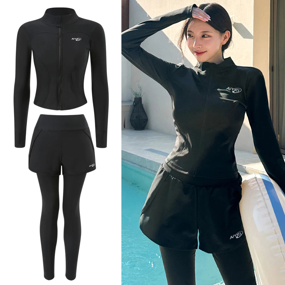 2026 New Women's Wetsuit Two-Piece Long Sleeve Long Pants Swimming Suit Diving Suit Warm Sunscreen Sports Style Separate Briefs