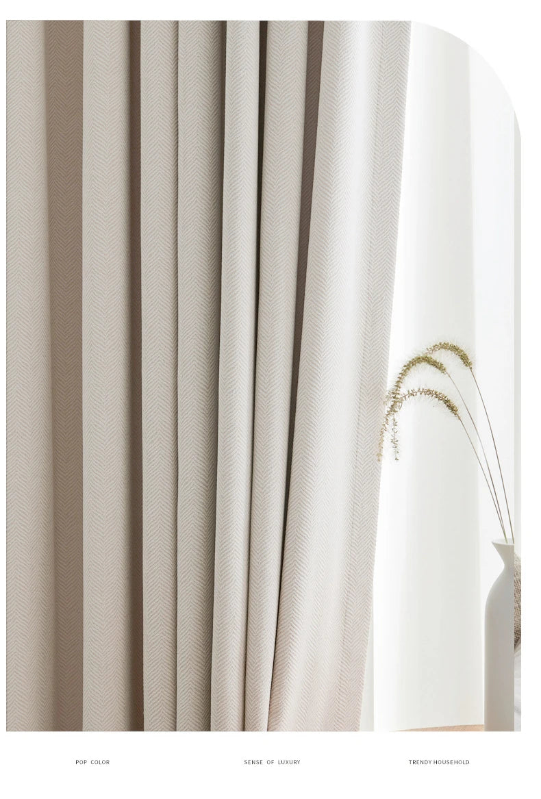 2025 new thickened French light luxury cream curtain cloth solid color bedroom living room full blackout sunscreen cotton linen