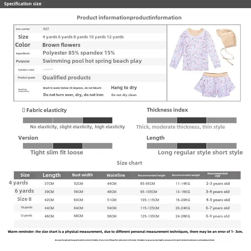Children's Swimsuit for Girls 2025 New Style Split Long Sleeved Short Skirt Sunscreen Hat Quick Drying Four Piece Set Swimsuit