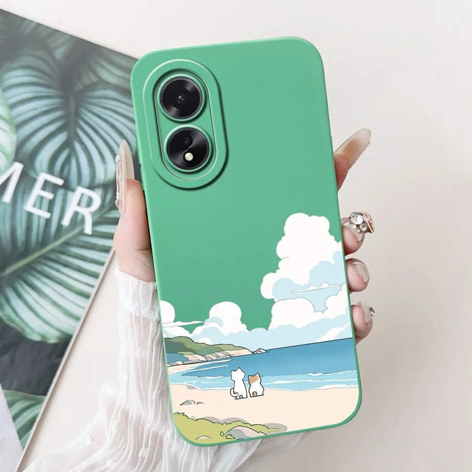 For Oppo A38 CPH2579 Phone Case New Fashion Soft Matte Silicone Rabbit Flower Goothic Style Capa For Oppo A18 CPH2591 Back Cover
