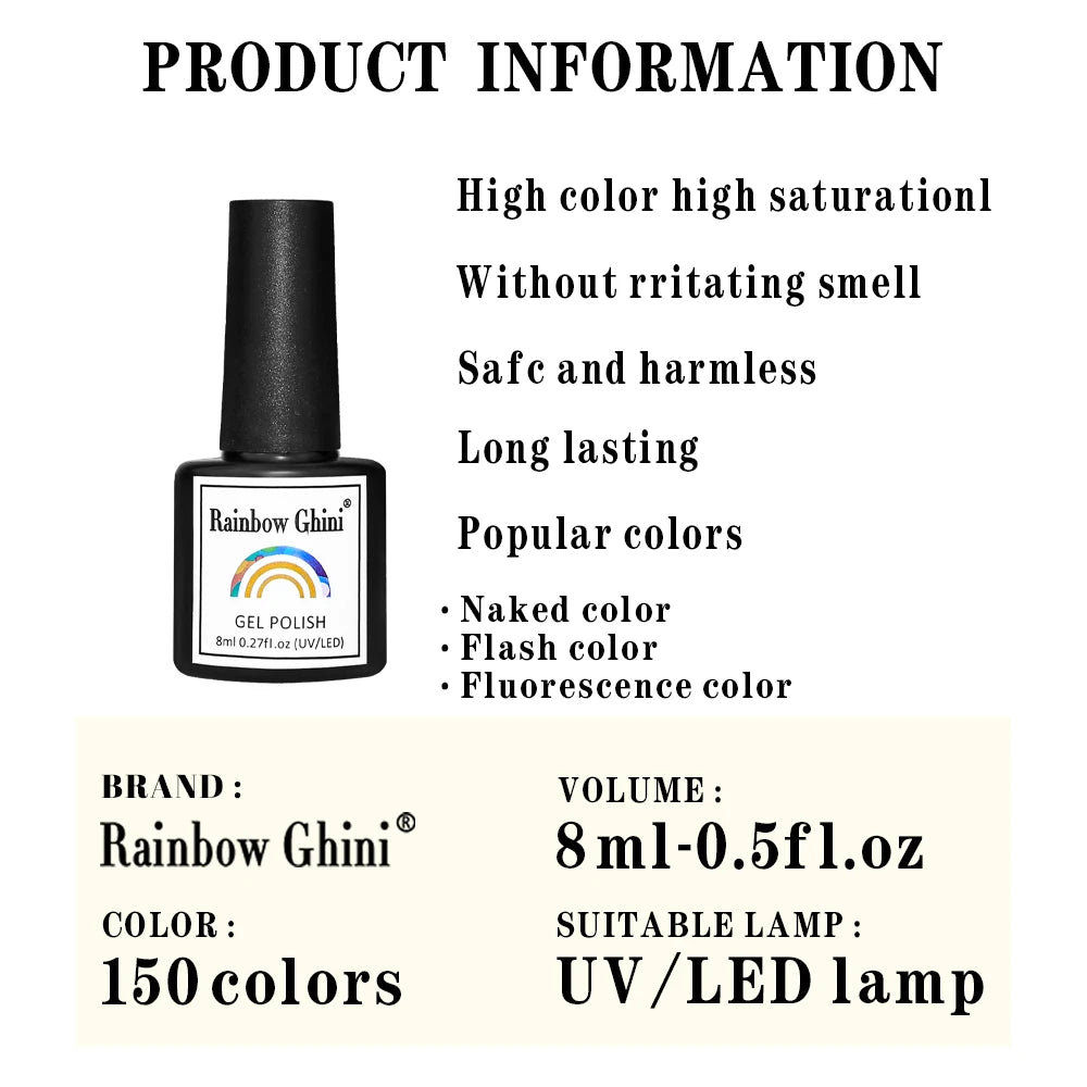 Rainbow Ghini 8ml High Quality Autumn Winter Trendy Colors Small Capacity Gel Polish Red Purple Shade Fine Shimmer Nail Varnish