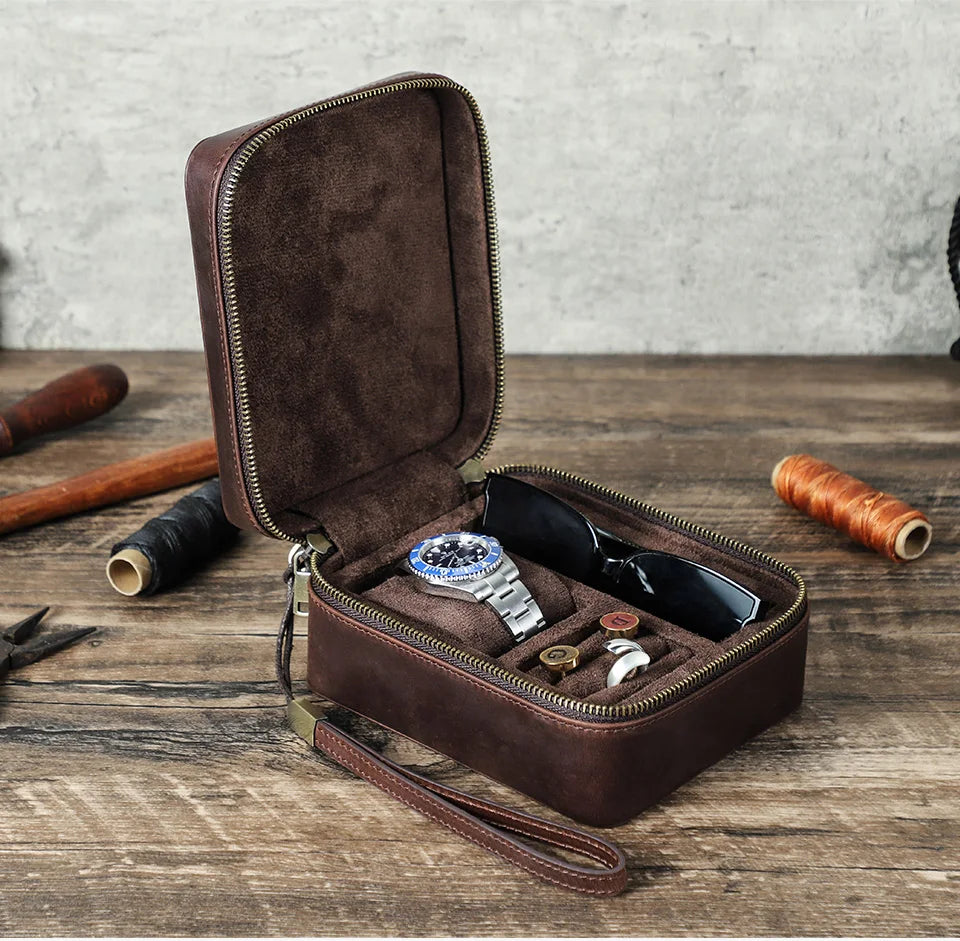 Genuine Leather Jewelry Storage Box Organizer for Watch Sunglasses Cufflink Earrings Ring Display Jewelry Case