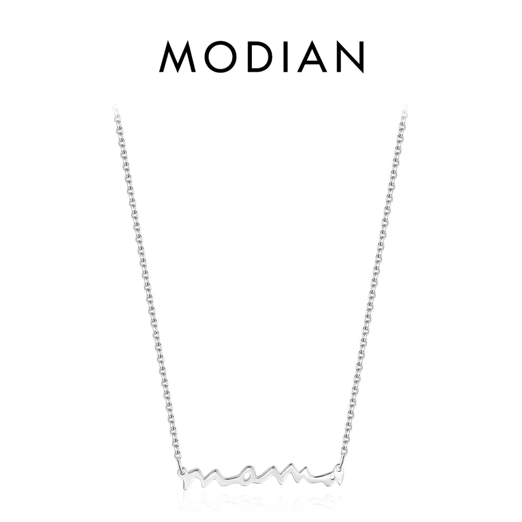 MODIAN Classic Design 925 Sterling Silver Letter Mama Pendant Necklace For Women Mom Mama Mother's Day birthday Christmas Gift