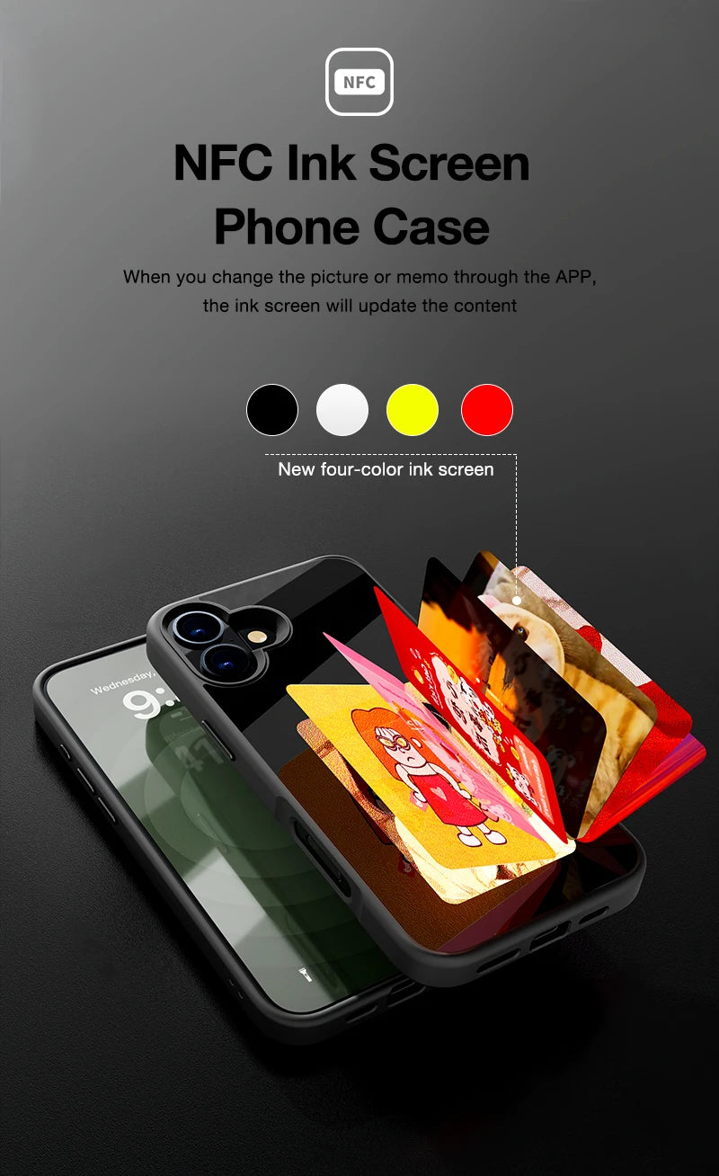 DIY Smart Eink Phone Case for iPhone 16 15 14 13 12 11 Pro Max NFC Ink Screen Phone Full Coverage Comprehensive Protection