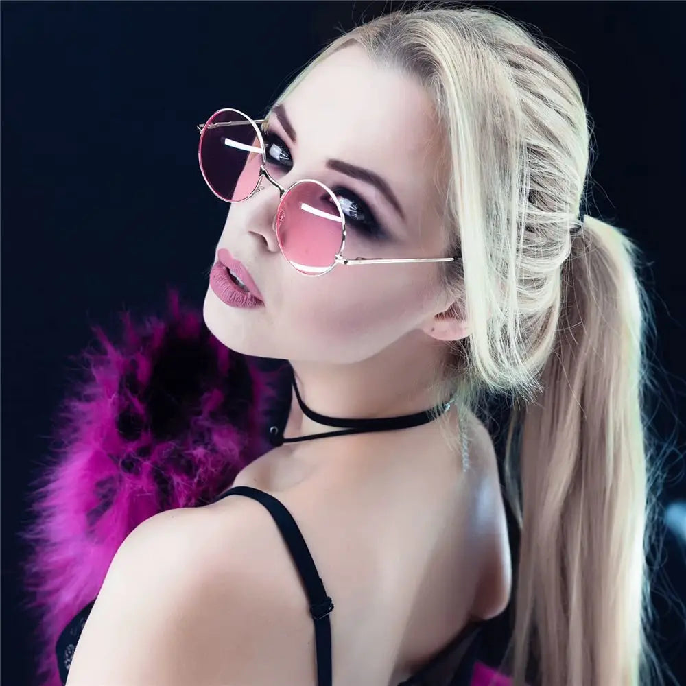 1PC Retro Round Hippie Sunglasses Fashion Circle Metal Sunglasses for Women Men Disco Party Glasses