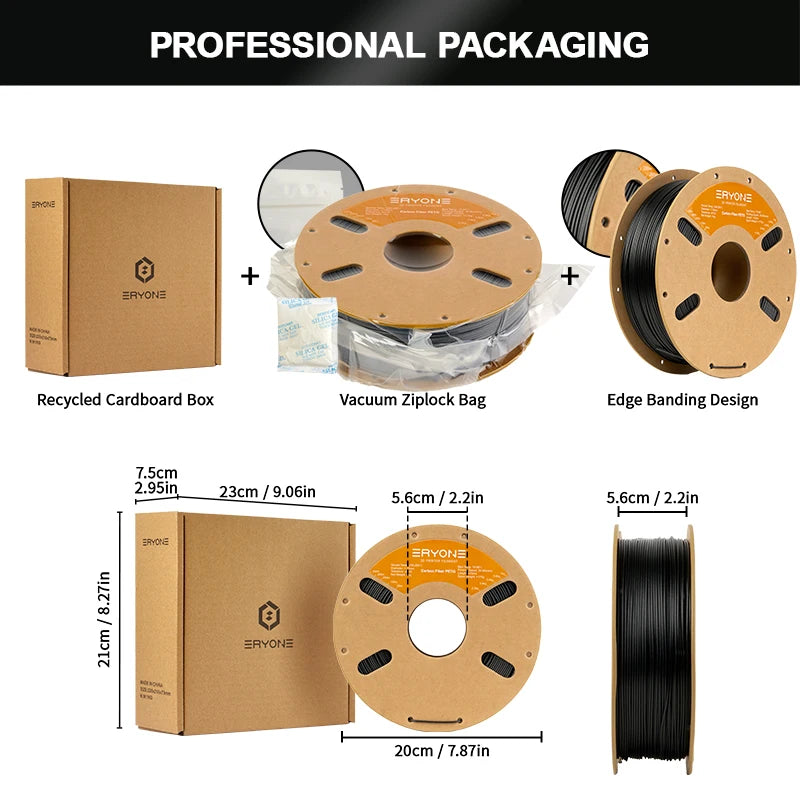 ERYONE PETG Carbon Fiber 3D Printer Filament 1.75mm 1KG ±0.03mm Precision - High Strength & Stiffness for FDM Printers