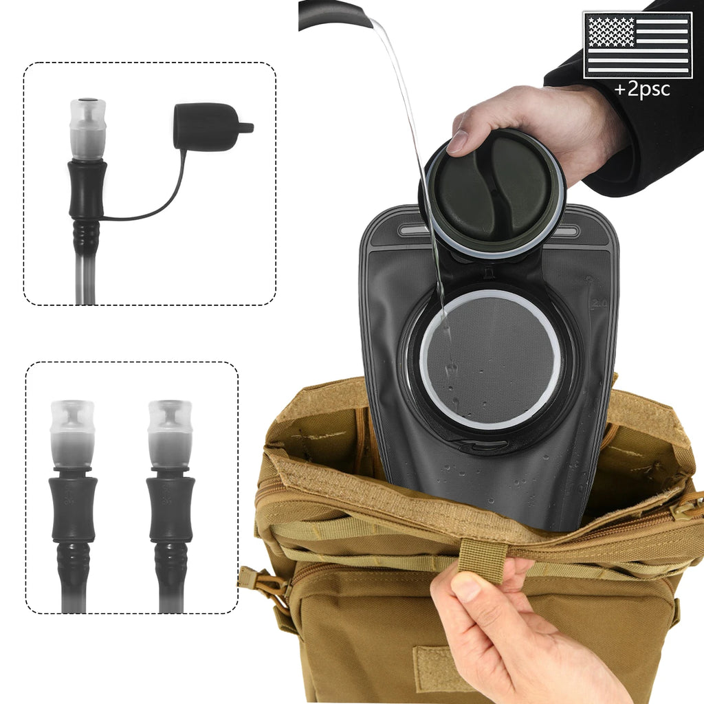 Outdoor sports drinking equipment: 2L large-capacity water bag + molle backpack, suitable for hiking, camping, and cycling